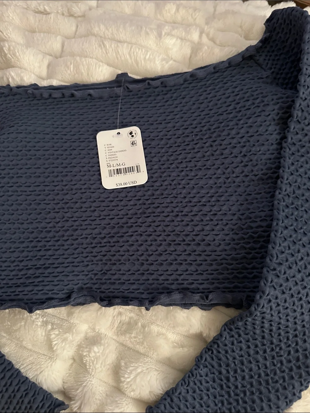 NWT Free People Textured Long Sleeve Crop Top
